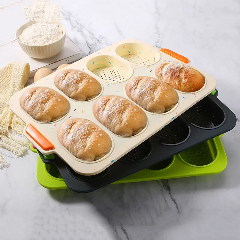 Silicone French Bread Baking Moulds Compartment Oval Cake Pans
