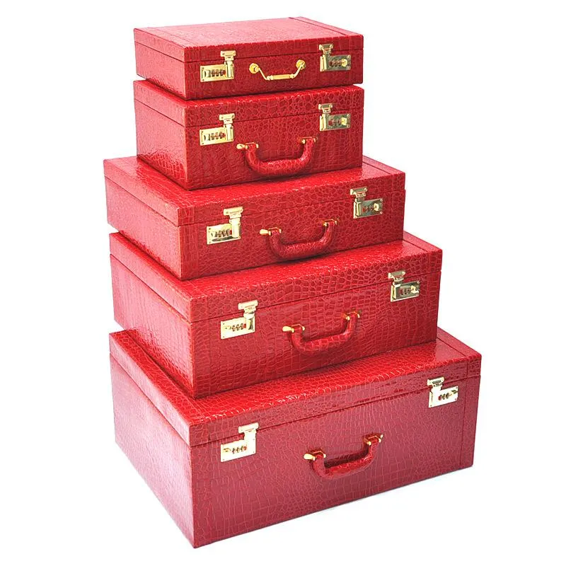 Suitcases Firstmeet Marry Red Suitcase Bridal Case Gift Festive Luggage Bag Box Luxury Wedding Pu Combination Lock Dowry ValiseSuitcases