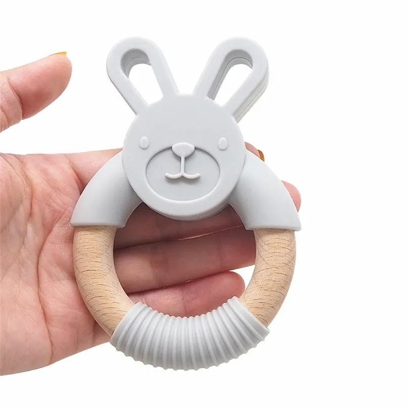 Chenkai 10pcs Rabbit Banana Silicone Wooden Teether Baby Teether for Diy Baby Mursing Phether Teether Chain Toylace Nety 220507