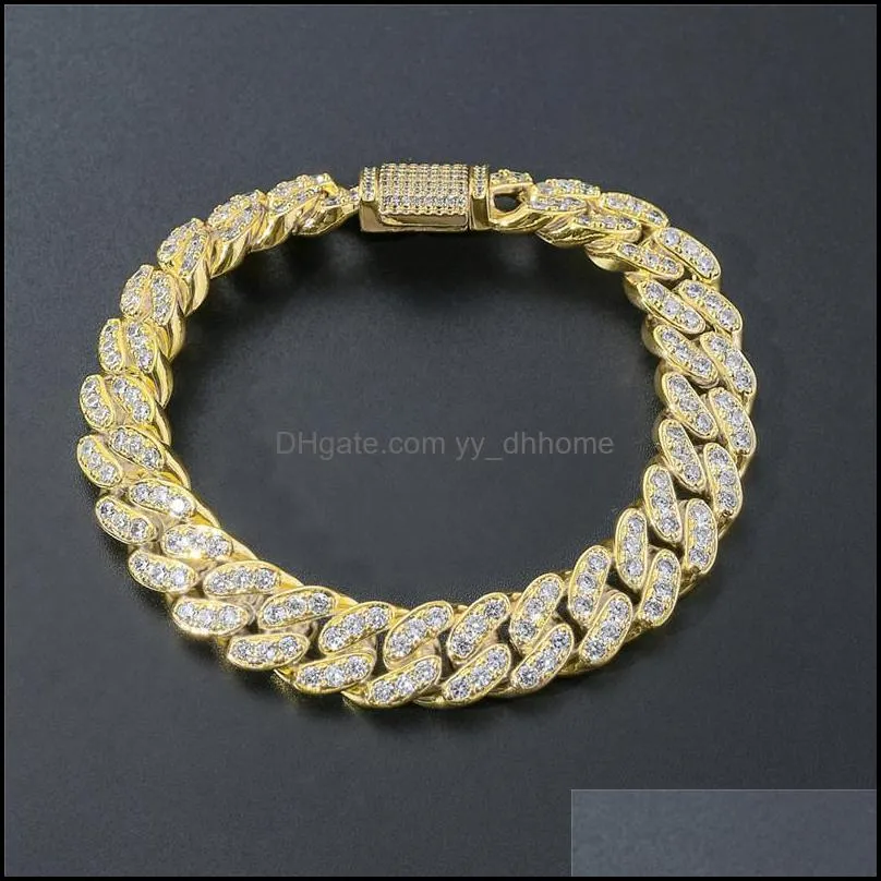 13mm  cuban link bracelet iced out full zircon frozen hip hop fashion punk necklace jewelry