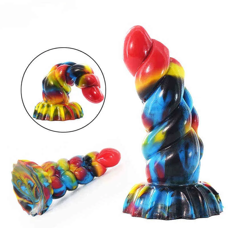 Nxy DILDOS DONGS BDSM ENORME EXPANDER BIGO GRAFFITI Color de silicona Bulto Beads curvado Anus con taza de succión para lesbiana hembra 220511