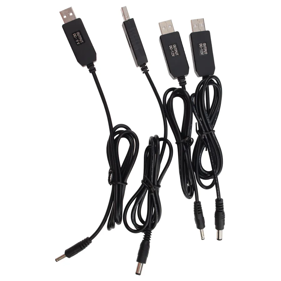 Cabos de impulso de potência de carga USB DC 5V a 9V 12V 2,1x5,5mm 1,3x3.5mm Adaptador de ajuste Adaptador de cabo Linha