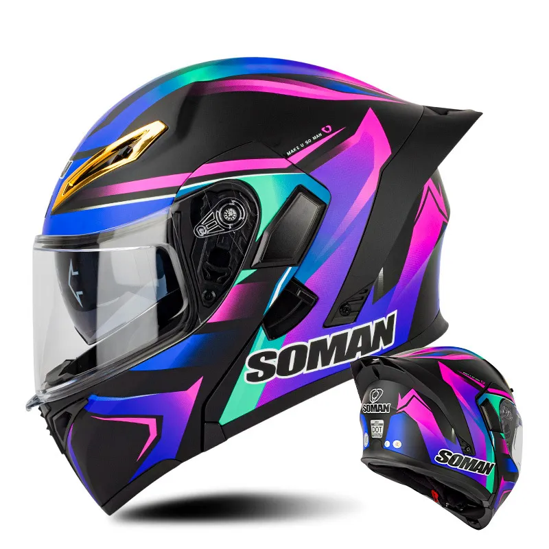 Casque de moto quatre saisons double lentille, visage complet, demi-casque de Locomotive, la dernière capacité modulaire rétro Dot