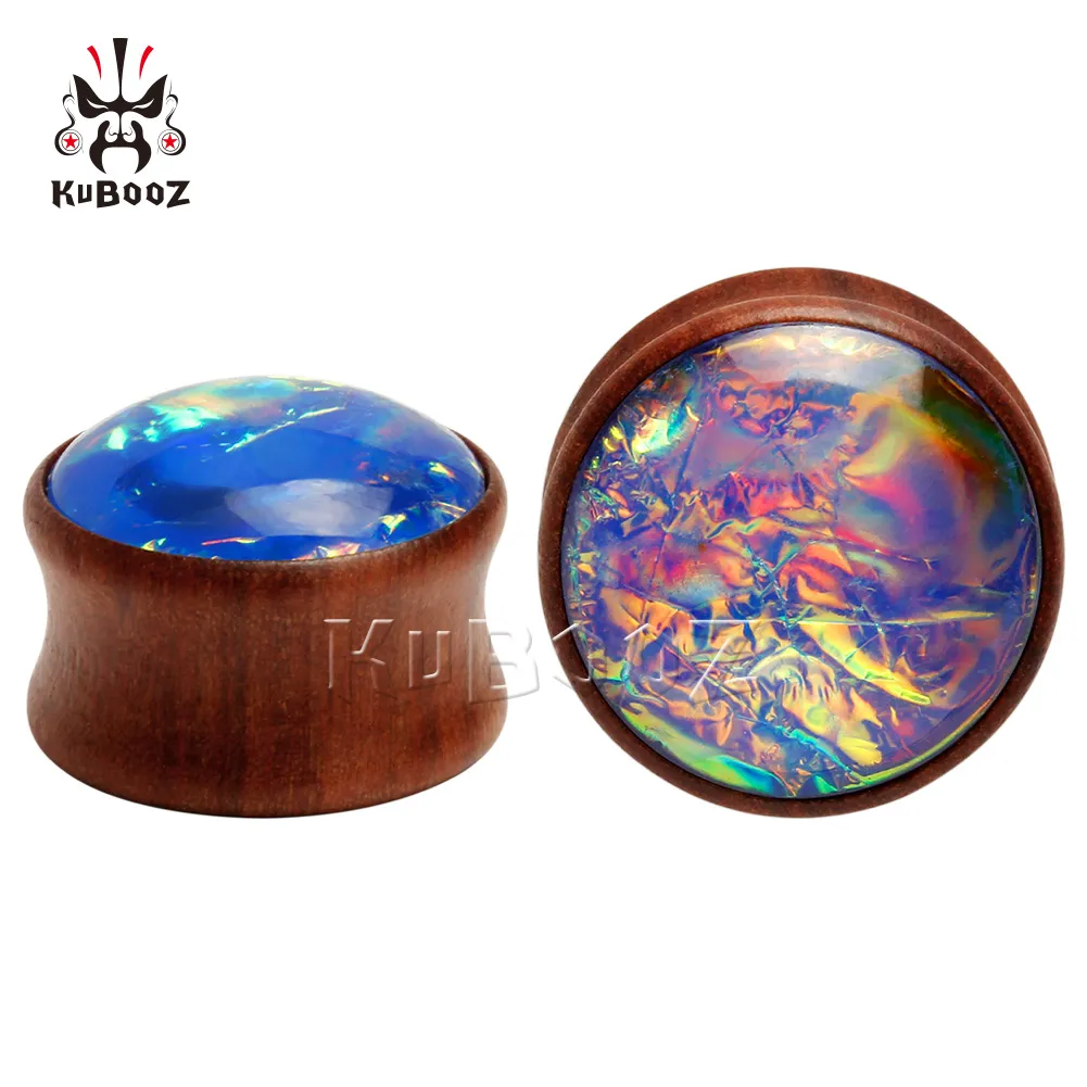 Kubooz Solid Rosewood Inlaid Opal Ears Piercing Mätar Ear Tunnel and Plugs Body Jewelry Making Leverantör 8mm till 25mm 54pcs260k