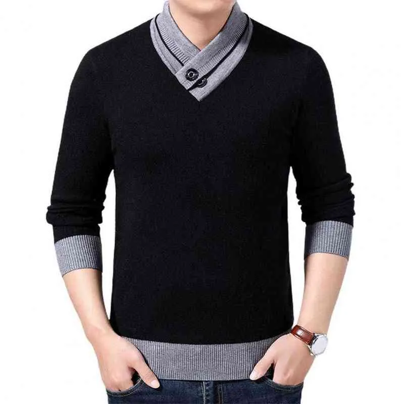 Men Clothing Autumn Winter New Arrival Fashion Casual Soft Sweaters Thick Warm Button Turtleneck Sweater L220730