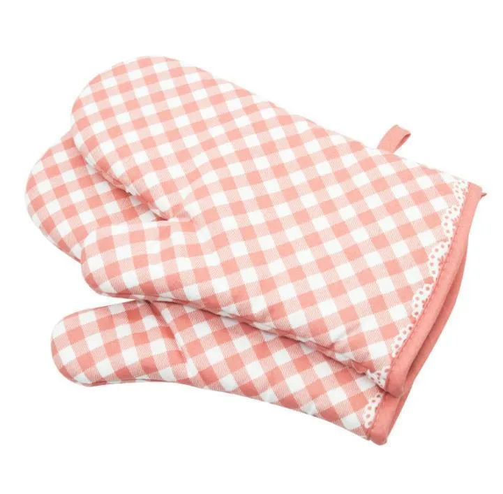 Baking Tools Oven Mitts Grid Cotton polyester Lining Heat Resistant Kitchen Gloves SN4313