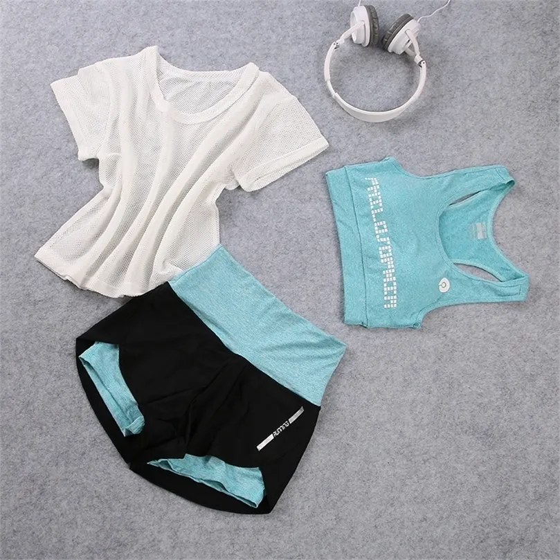 3 Piece Yoga Set Clothes Sportswear For Women Tracksuit Fitness Clothing Sports Shorts Gym Workout Crop Top Bra Girl Run Suit 220330