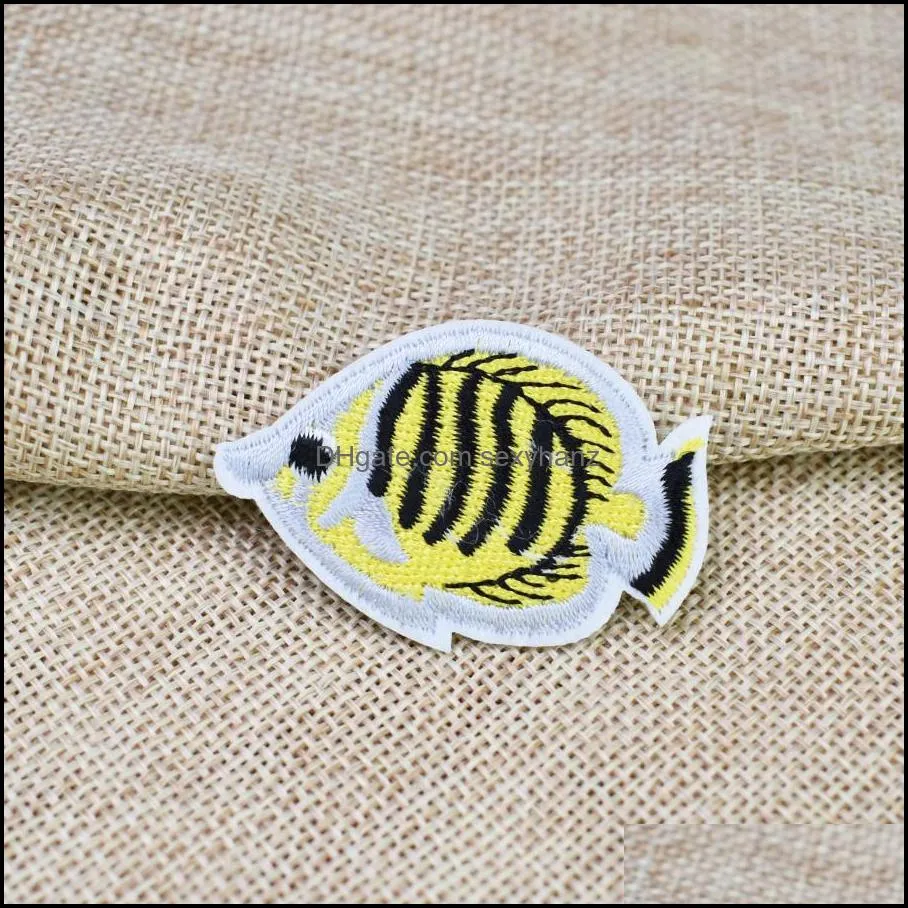 10pcs tropical fishes for clothing bags iron on transfer applique for jeans sew on embroidery diy