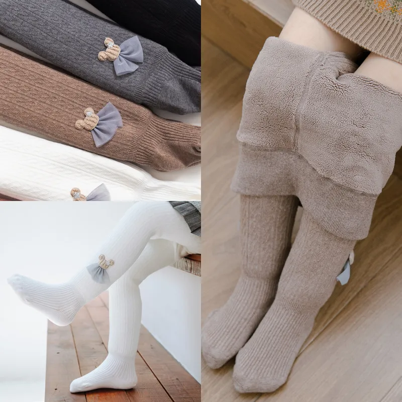 Winter Fleece Baby Girls Leggings With Black Bow Thicken Knit Tights For  Kids, Sizes 8 10 220513 From You08, $14.1