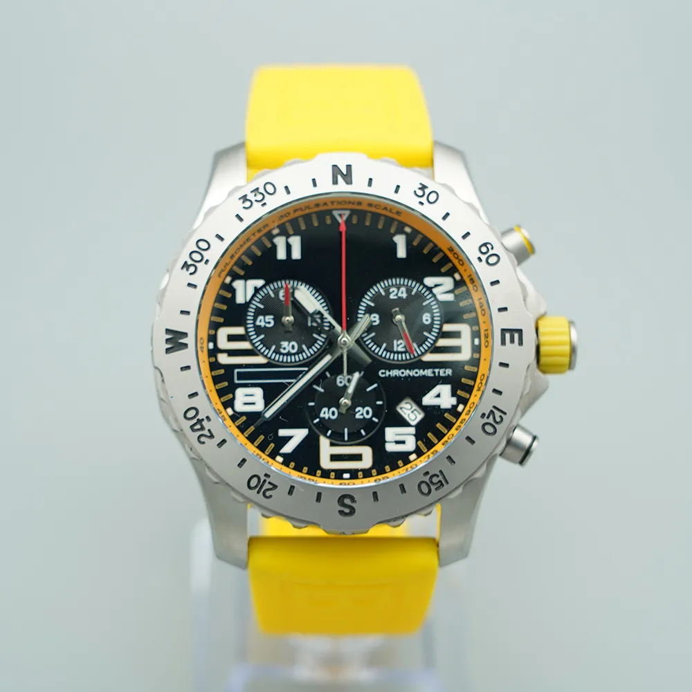 Роскошные мужские часы Япония Super Quartz Endurance Pro Chronograph 44mm Avenger Hurricane Желтый каучуковый ремешок Стальной корпус 1884 Мужские часы Hardex Glass Наручные часы