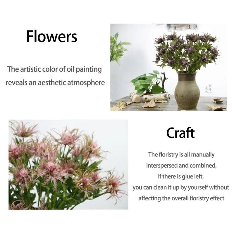 Decoratieve bloemen kransen 3 stks kunstmatige distel eryngium pant simulatie feestje