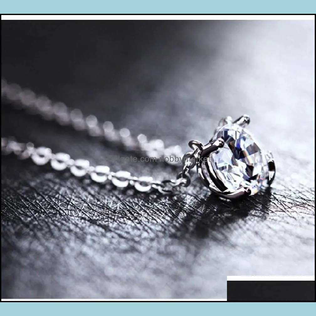 S925 Sterling Silver Cubic Zirconia Round Crystal Star Pendant Necklaces Women Fashion Jewelry