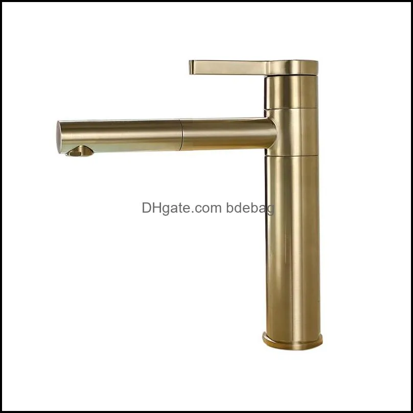 Brushed Gold Rotatable Basin Faucet 100% Brass Round Bathroom Faucet Hot & Cold Black Water Mixer Tap