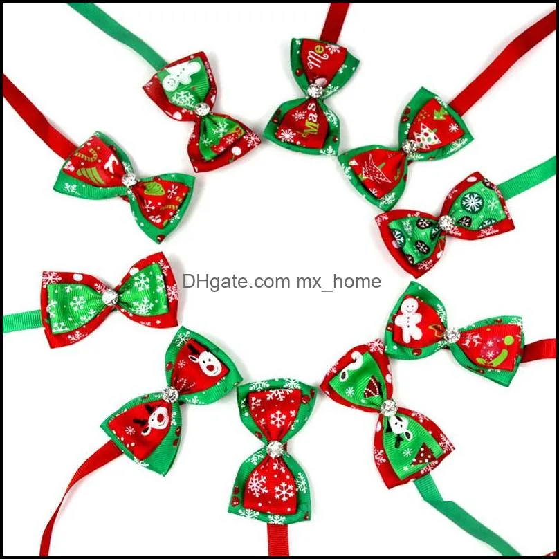 Christmas Holiday Pet Cat Dog Collar Bow Tie Adjustable Neck Strap Cat Dog Grooming Accessories Pet Decoration Cat Dog Supplies DHL