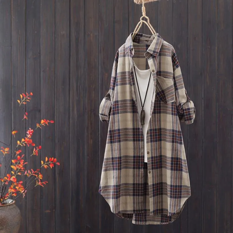 Camicette da donna Camicie Kimono da donna Cardigan lungo Plaid estivo Camicetta allentata Manica Casual Giacca di protezione solare Top sottile Shir stile coreano