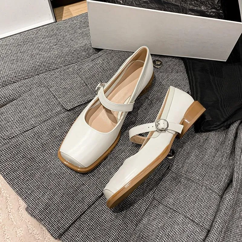 Janes Sandals Women Mary Shoes Sheepskin Flat Square Toe Vintage Ladies Footwear For Spring Girls Daily Buckle Strapsandals 8722