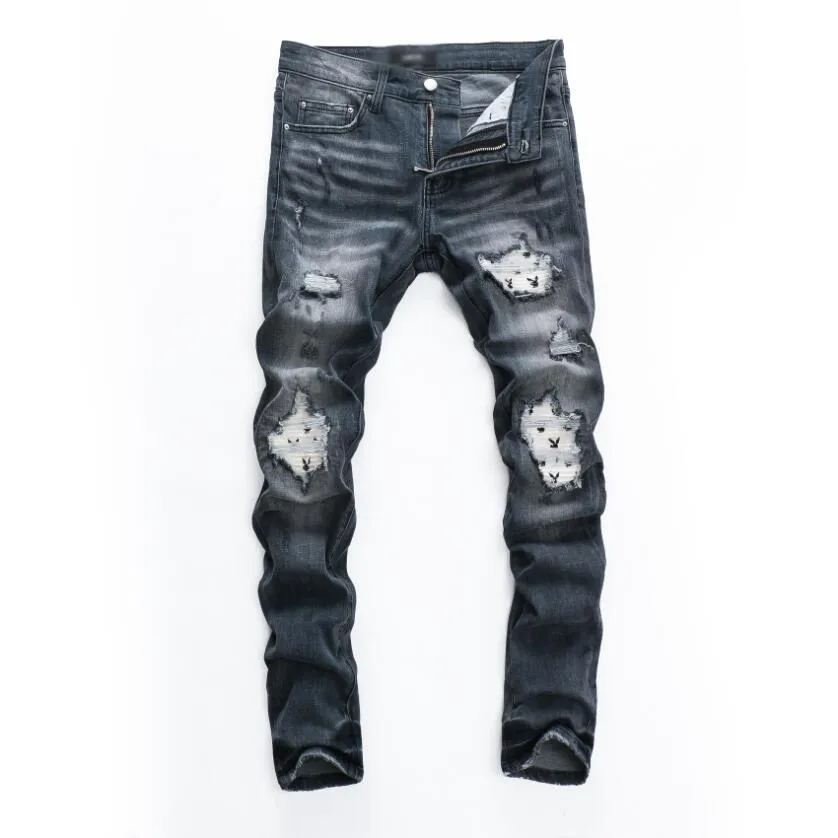 2021 hip-hop high street fashion brand jeans retro torn fold stitching mens designer motorcycle riding slim pants size 28~40#705