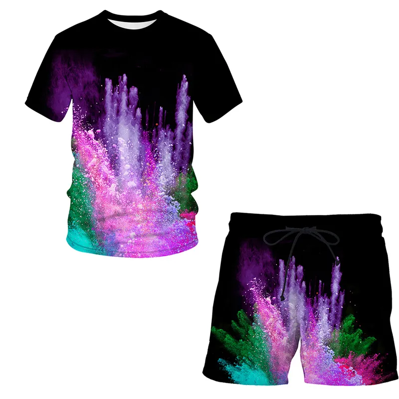 Herren Sommer Splash Tie Dye Kurzarm T-Shirt Shorts T-Shirts Set Sportanzug 3D-gedruckte Mode Übergroßer Trainingsanzug für Männer 220624