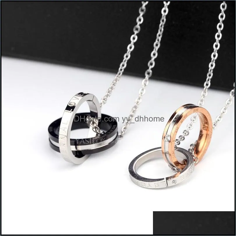 fashion double circle pendant necklace for couple letter interlocking hoop infinity charm necklace eternity best valentine`s day