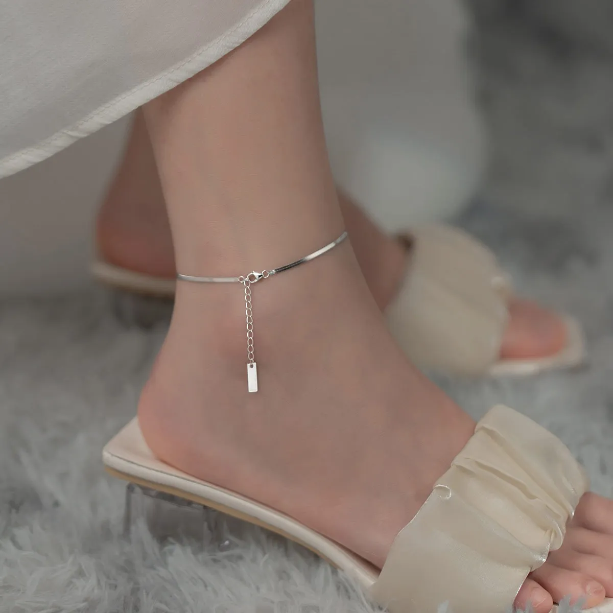 Charm S925 Silver Stains Stains Snake Chain Anklet for Women Jewelry لجذب الرجال هدية سوار سلسلة الهرمونات الهرمون