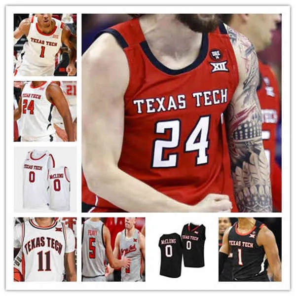 Пользовательский баскетбол в колледже NCAA Texas Tech Jerseys Брайсон Уильямс Кевин МакКуллар Терренс Шеннон -младший Кевин Обанор Дэвион Уоррен Адонис Армс