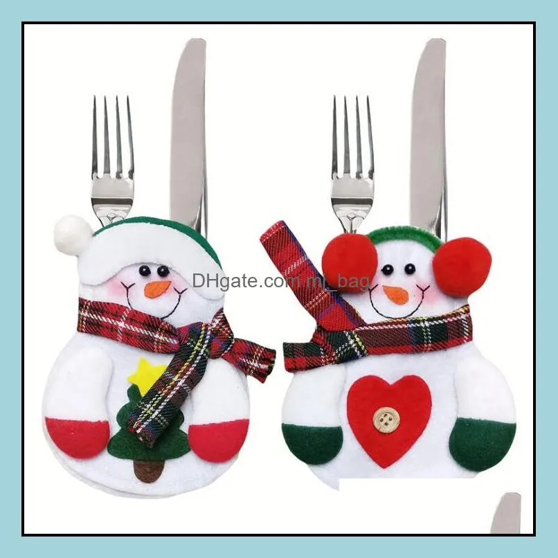 christmas snowman silverware tableware holder knife fork bag pouch decor for home dinner table festival holiday party supplies paa9888