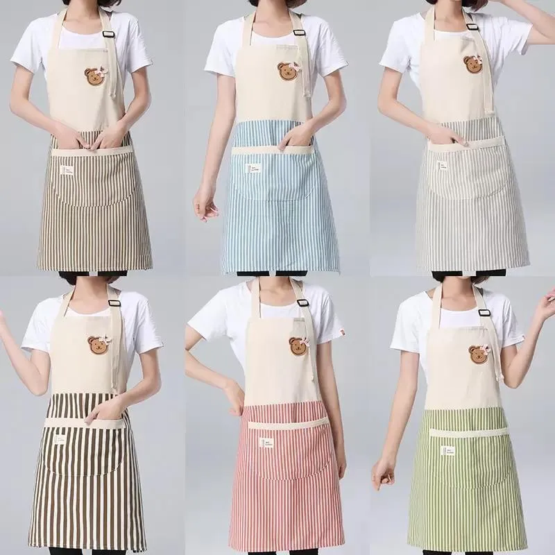 Striped Apron for Kitchen Adjustable Cotton Linen Aprons for Woman Chef Apron Baking Accessories Commercial Restaurant