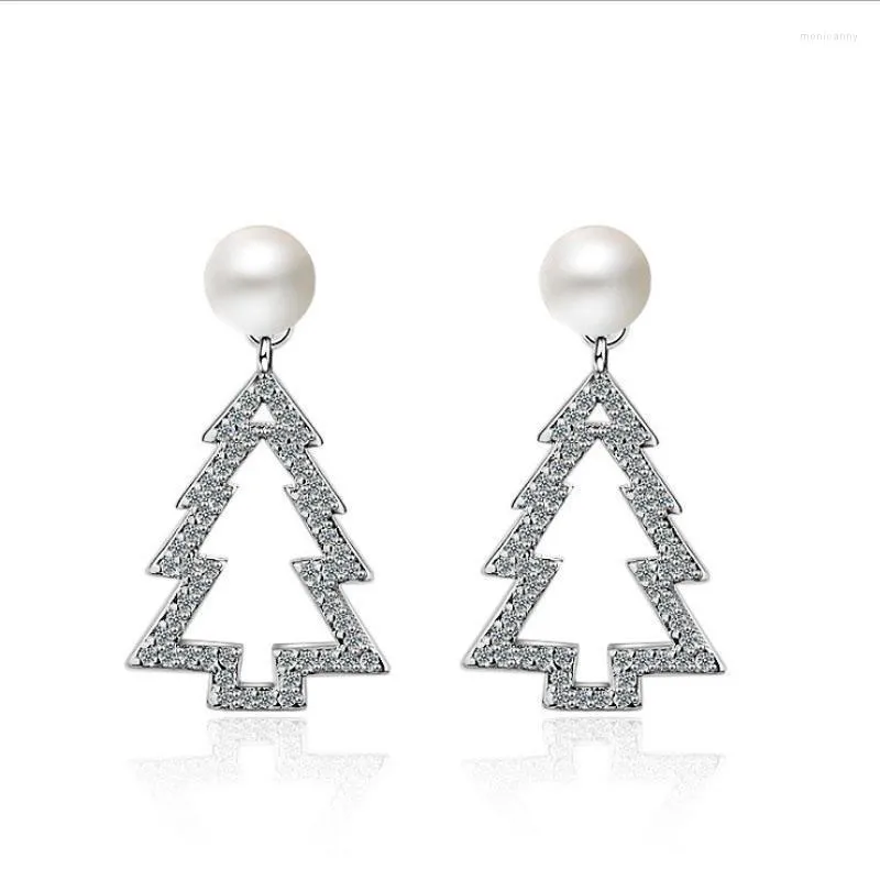 Stud Classic Design Christmas Tree Pearl Earring Fashion 925 Sterling Silver Earrings for Women Party Elegant Jewelstud Moni22