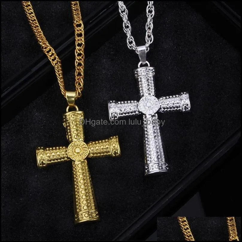 hip hop jewelry men necklace color gold silver tone crucifix charm jewelry alloy cross pendant necklaces beautiful cross necklace