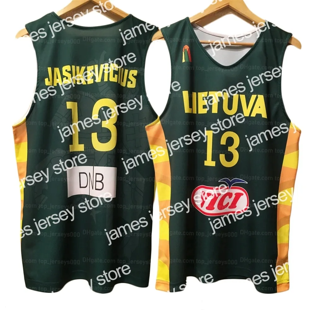 James Custom Sarunas Jasikevicius #13 Lietuva baskettr￶ja tryckt gr￶nt alla namn nummerstorlek XS-4XL toppkvalitet