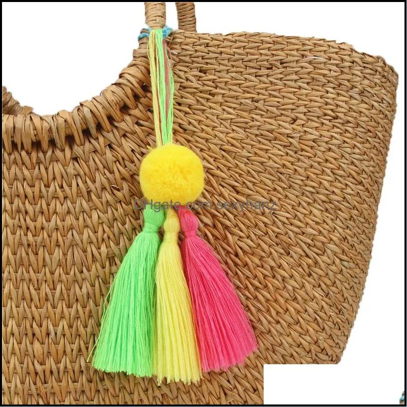 colorful pompom tassel keychain long tassels bag charm pendant keyring for lady girl purse handbag decor y461z