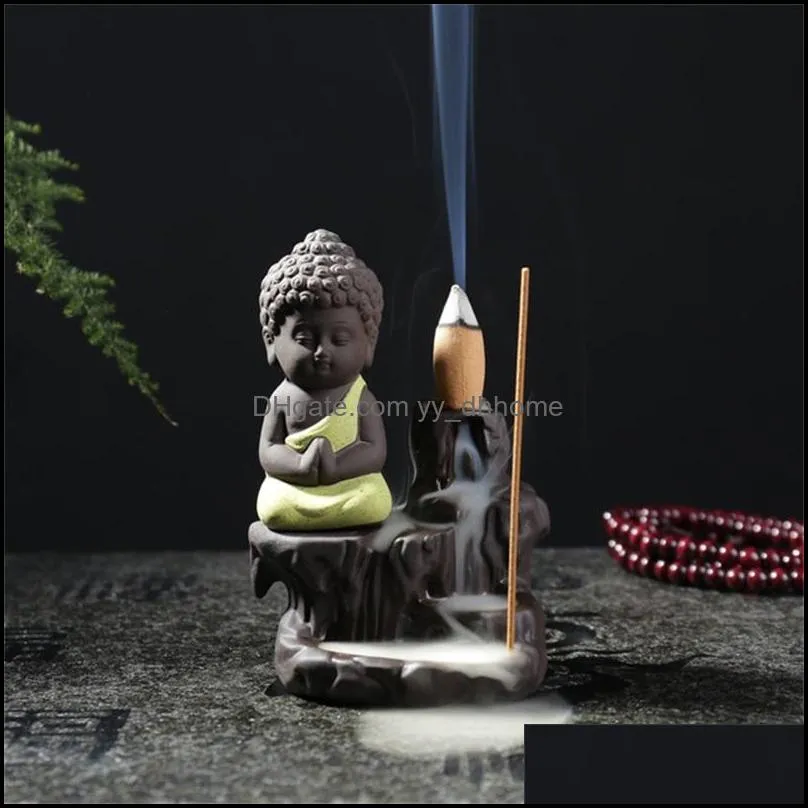 Ceramics Backflow Incense Burner Purple Sand Buddha Mountains And Rivers Aromatherapy Oven Home Furnishing Office Ornaments 10hs J2