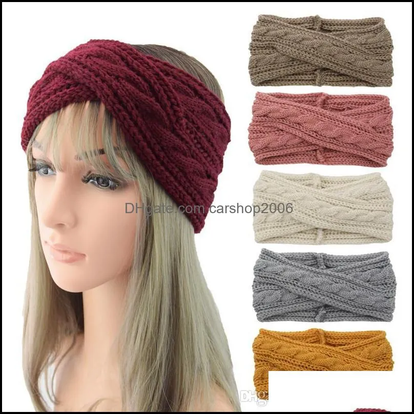 Headbands Hair Jewelry Ins 24 Colors Knitted Turban Crochet Twist Headwear Winter Ear Warmer Headwrap Elastic Band Women Accessories Drop De