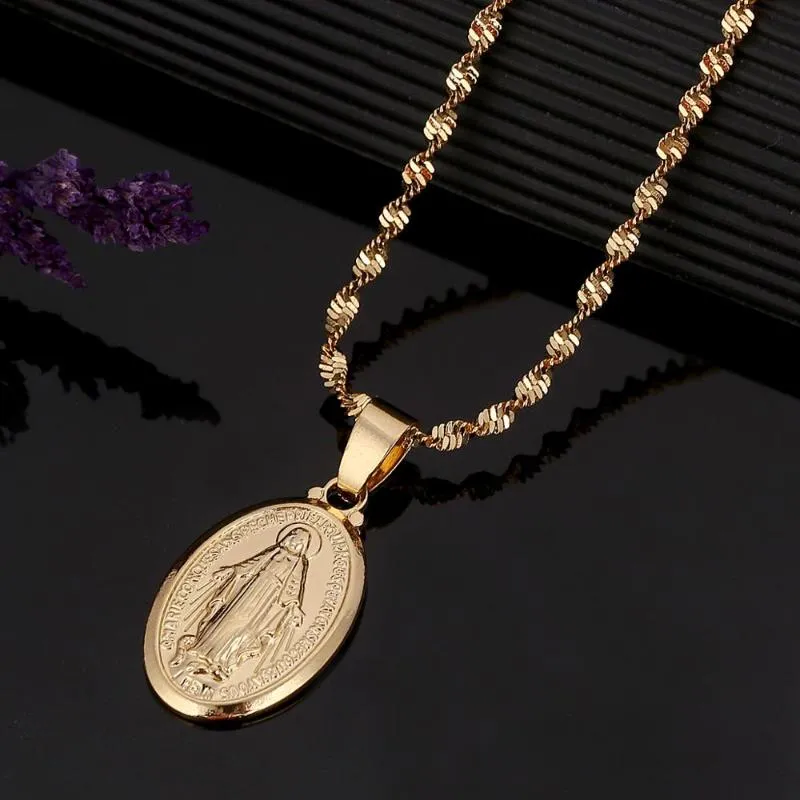 Pendant Necklaces Gold Color Virgin Mary Necklace For Women Girls Our Lady Cross Trendy JewelryPendant