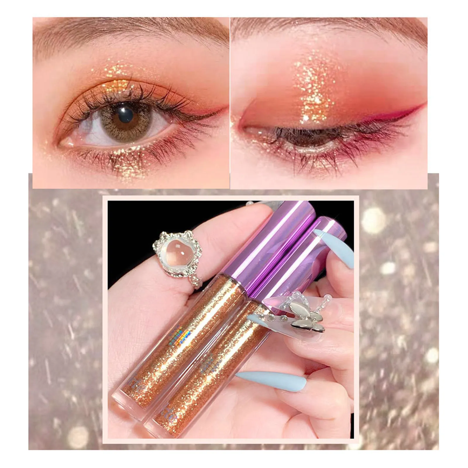 Liquid eye shadow sequins pearl big eye makeup effect 02# golden brown broken diamond 1pc