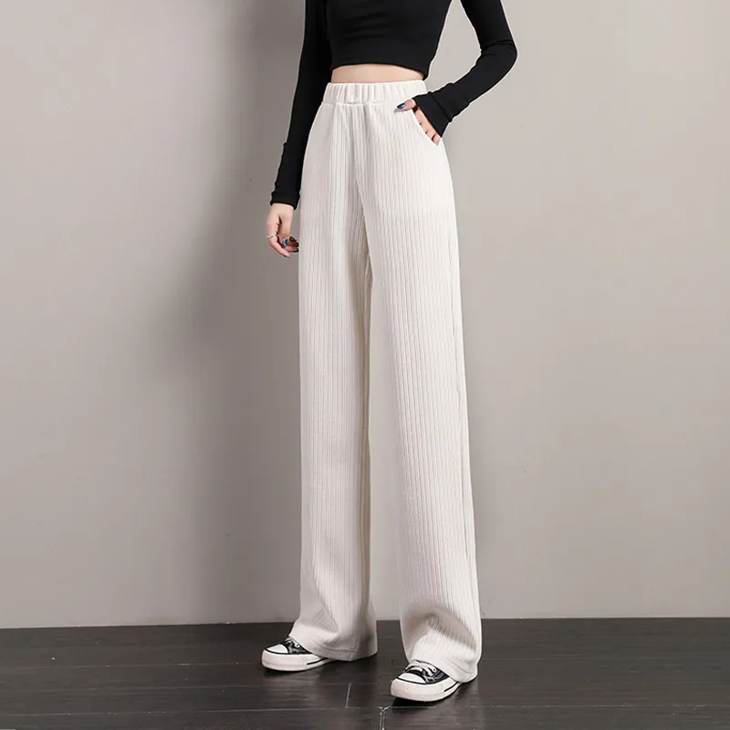 Corduroy Wide Leg Pants For Women High Waist, Black, White