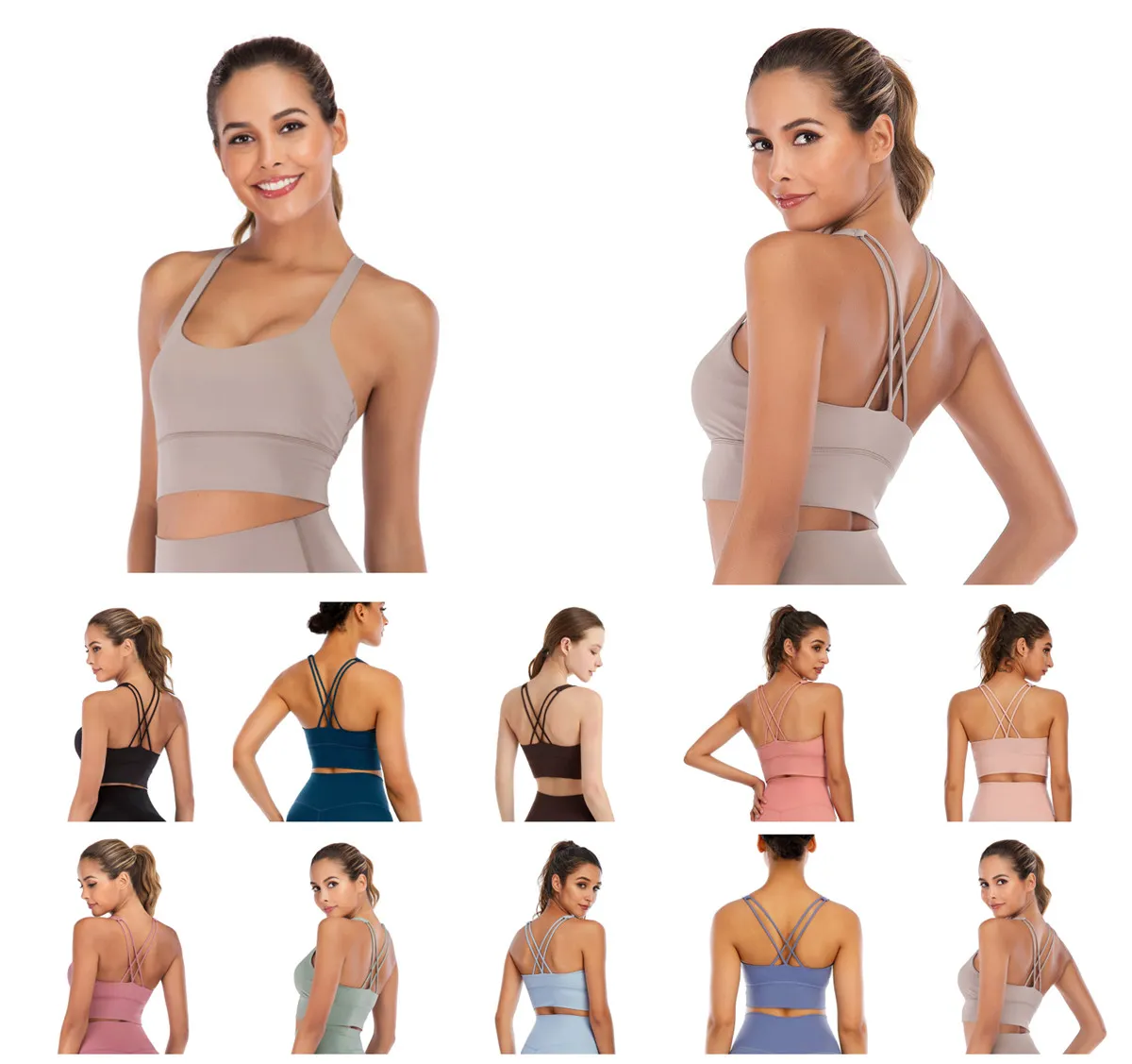 LL Soutien-gorge de sport pour femme de couleur unie YOGA Soutien-gorge de sport à bretelles pour femme - Dos croisé Sexy Soutien-gorge de yoga rembourré sans fil Entraînement mignon