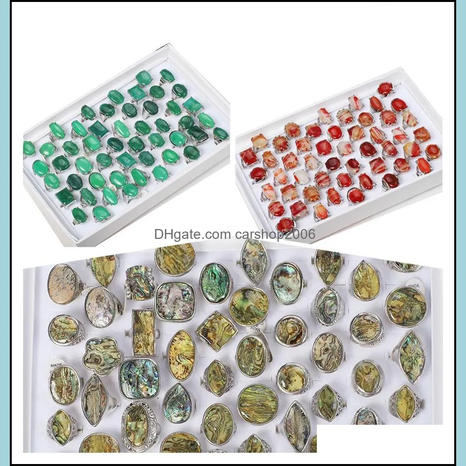 Band Rings Jewelry Wholesale Lots Mens 25Pcs Colorf Oversize Seashell Red Stone Sier Plated Womens Wedding Engage Dhzue