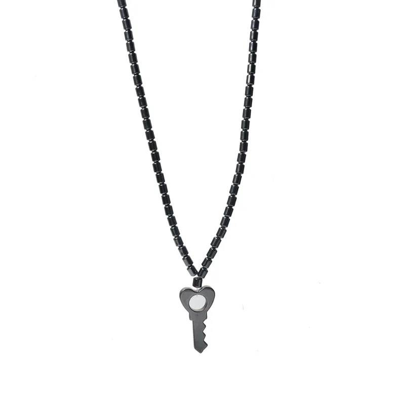 Key Shape Hematite Pendant Natural Stone Pendant Necklace Magnetic Necklace Beads Jewelry For Men Women