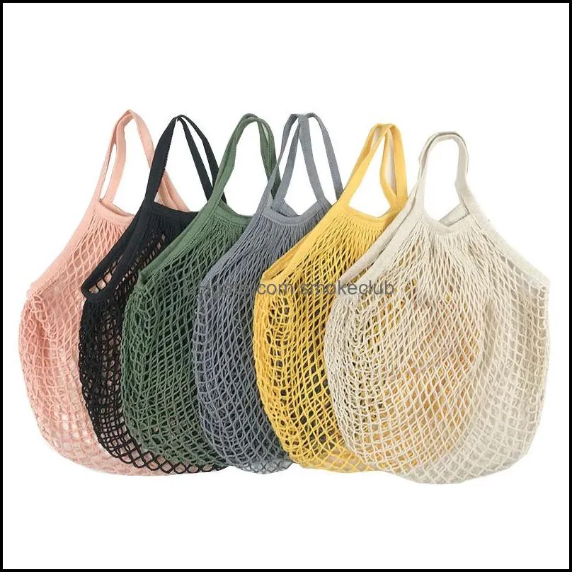 Shopping Bags Handbags Shopper Tote Mesh Net Woven Cotton Bag String Reusable Fruit store Handbag Reusable Home Storage 7 J2