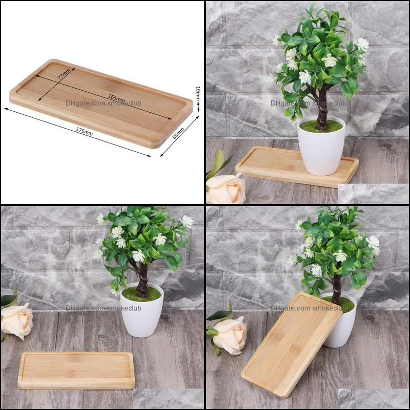 1PC Rectangle Shape Bamboo Saucer Plant Tray Mini Plant Flower Pot Stand Favor Succulent Pot Tray Simple Elegant Home Decor C0125