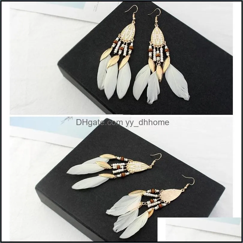 feather dangle earrings for women vintage tassel long bohemia ethnic customs earrings fashion jewelry accessories wholesale - 0788wh