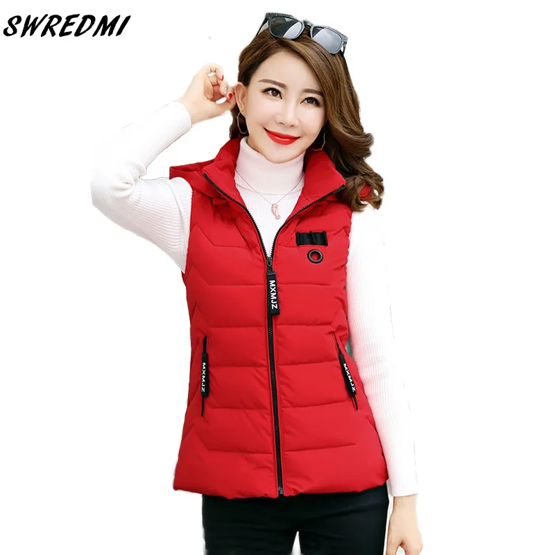 Swredmi Vest for Winter Women Hooded Warm Vest Women Coat Jacket Outerseeveless Tick Short Watistcoat Snow Wear 201031