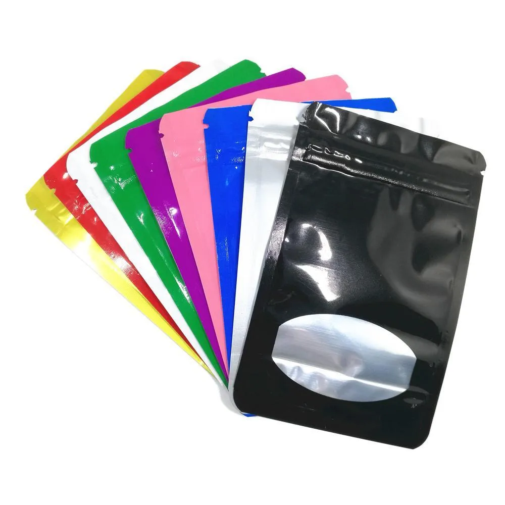 Bolsa de almacenamiento con cremallera de papel de aluminio de pie colorido con bolsa de papel de Mylar resellable con ventana redonda