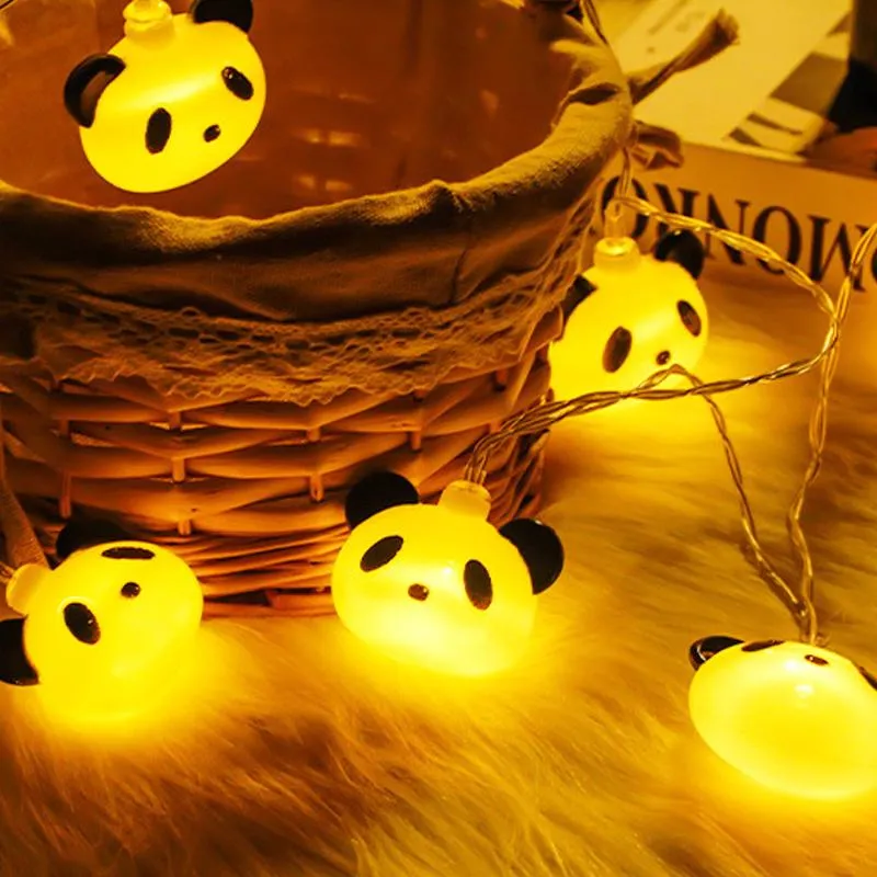 Strings Cute Panda Head LED Light String Patio Lights For Children's Room Christmas Night Toy Lamp House Decoration GiftsLED StringsLED