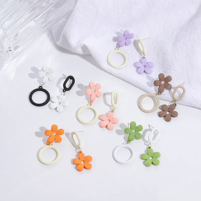 Koreaanse bloem hanger drop oorbellen voor vrouwen meisjes multicolor schattige bloem bengelen oorbellen zomer sieraden cadeau