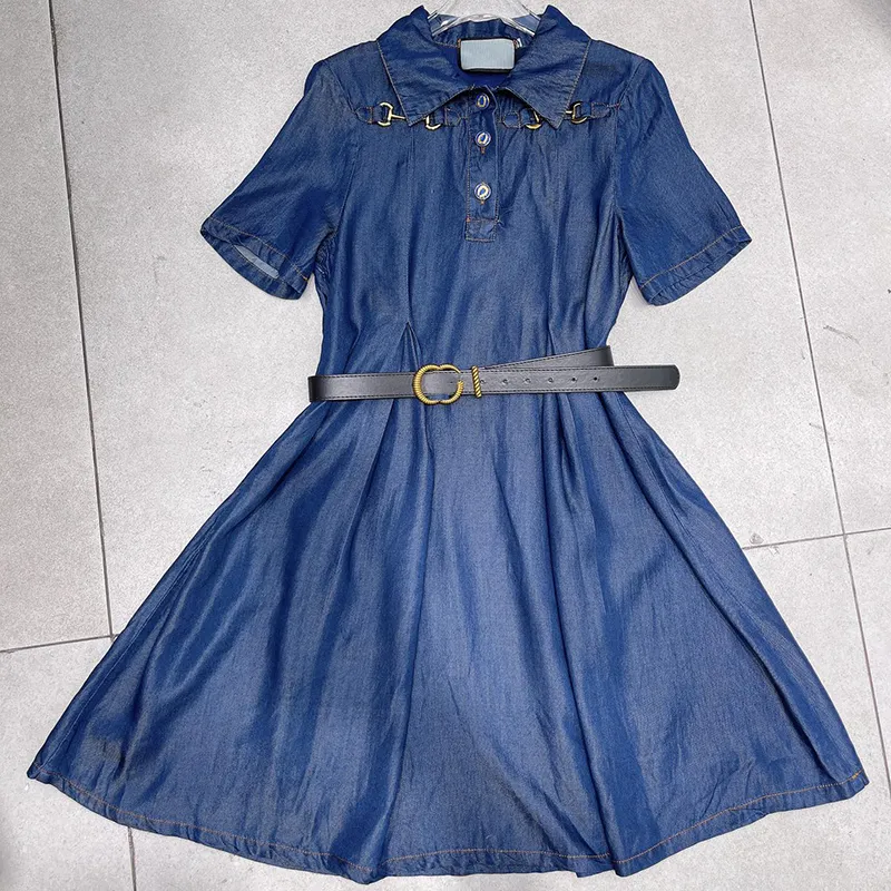 Denim Casual Dresses Fashion Belt Designer Dress Summer Street Style Ladies Dress Luxury Elegant Skirt Clothing