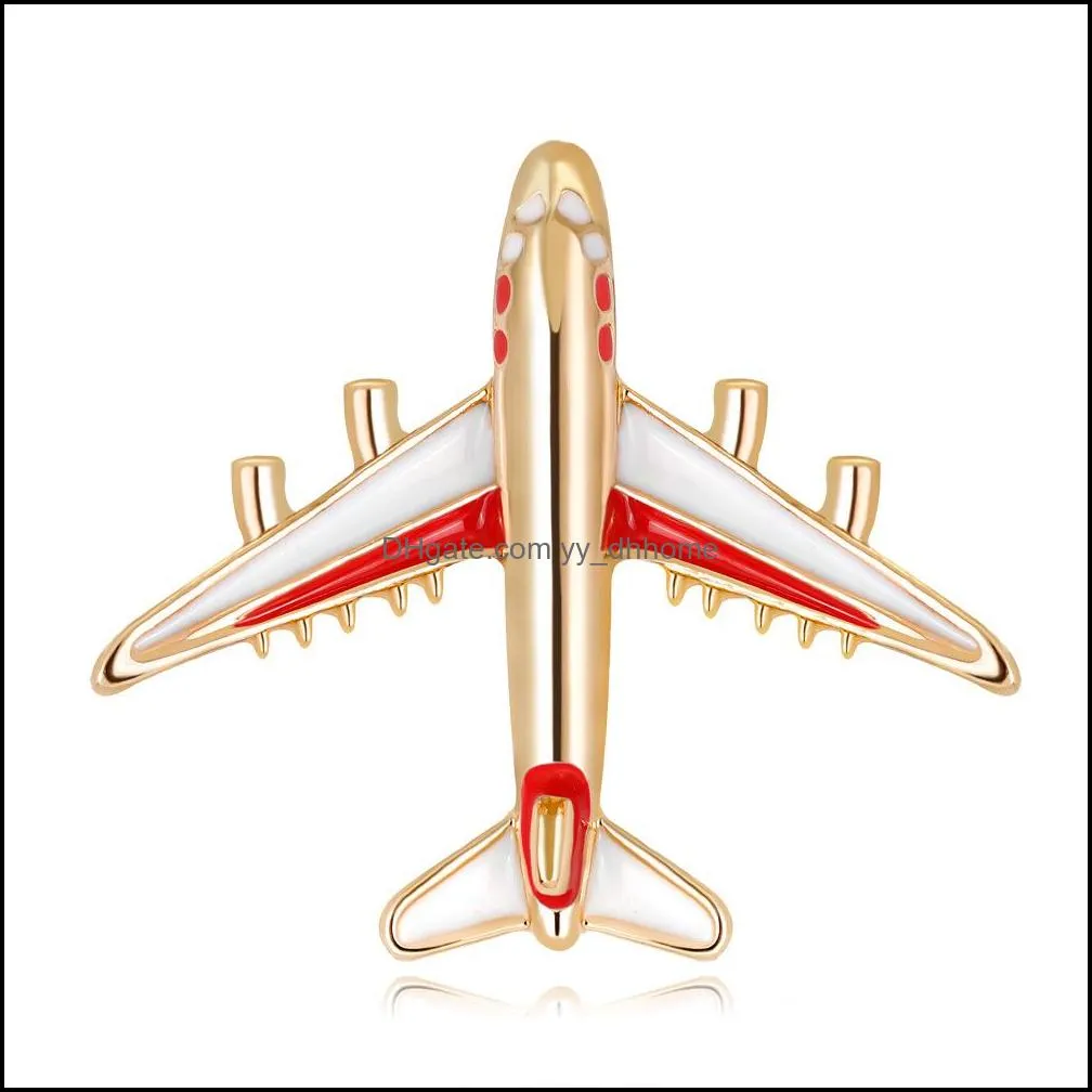 Alloy Airplane Brooch Pins Enamel Red Blue Plane Luxury Brooches For Women Men Costumes Aircraft