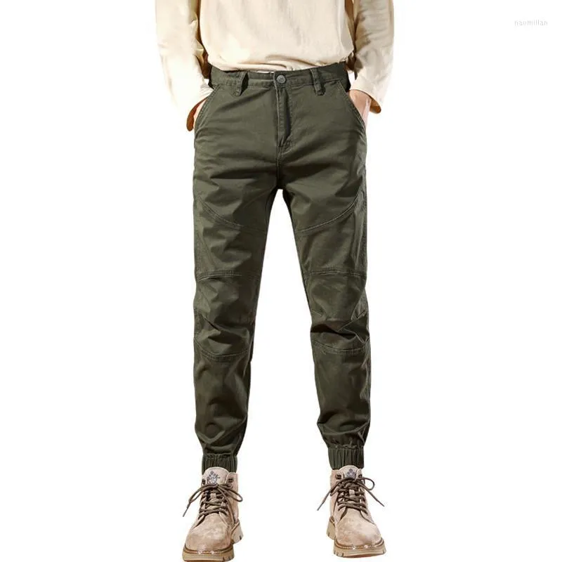 Calça masculina cargo masculino harém de retalhos de retalhos verde alongamento masculino calça de streetwear com faixas de streetwar