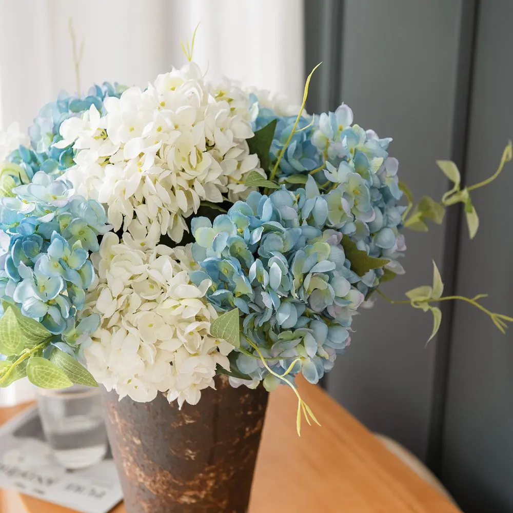 Flores artificiales 15 colores 47 cm Hortensia Flores de seda para la decoración de la boda en el hogar con tallos largos